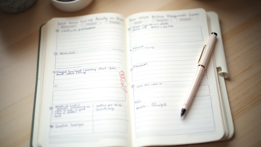 Calendrier mensuel avec des notes de réflexion personnelle et des marquages de progression