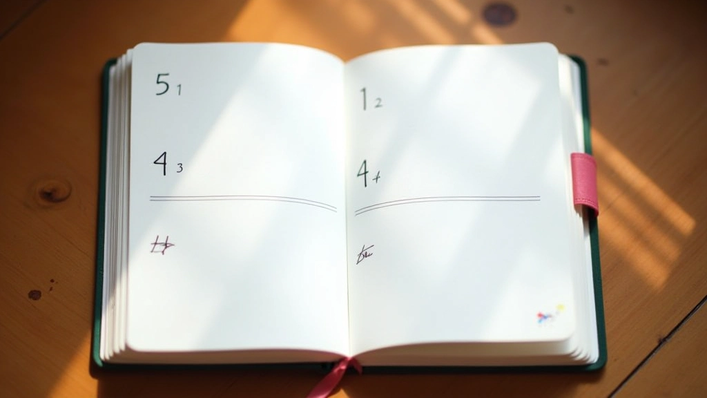 Carnet ouvert avec des sections numérotées pour la réflexion structurée et des marqueurs colorés