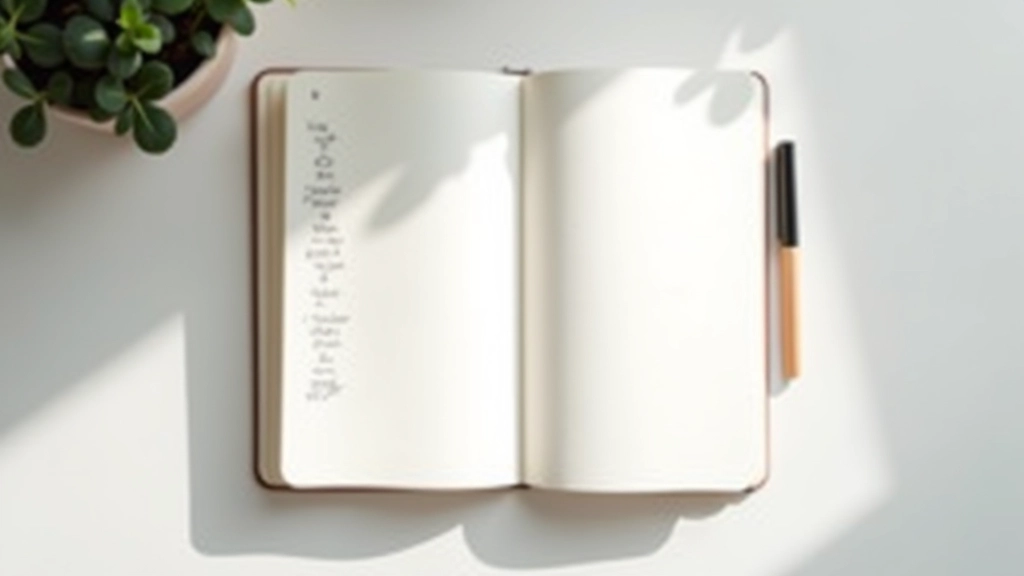 Vue aérienne d'un bullet journal ouvert avec des pages datées et des notes écrites